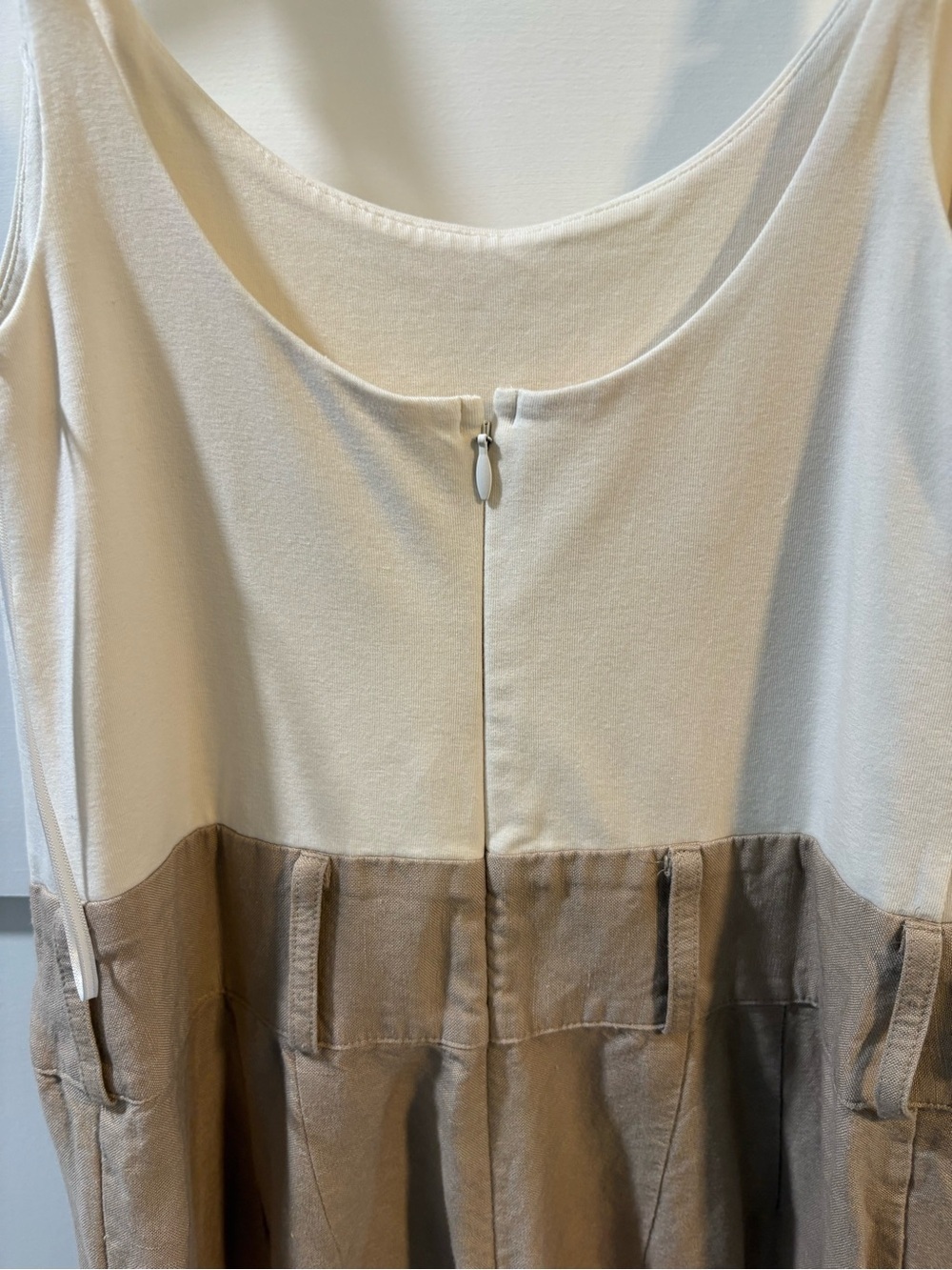 Express Linen Blend Utility Cargo Wide Leg Jumpsuit Small Ivory Taupe - Picture 4 of 10